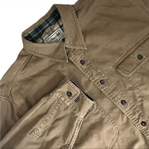 LL Bean Mens Tan Plaid Flannel Lined Long Sleeve Collared Size Large